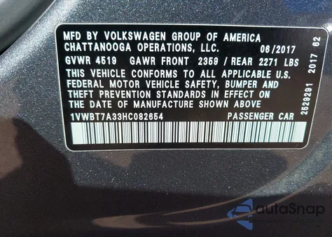 2017 Volkswagen Passat 1.8T Se z USA, uszkodzony, nr VIN 1VWBT7A33HC082654